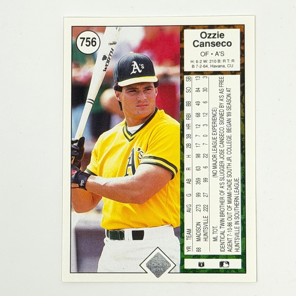 Ozzie Canseco Autographed Photo 1989 Upper Deck Card Oakland Athletics - Picture 4 of 4